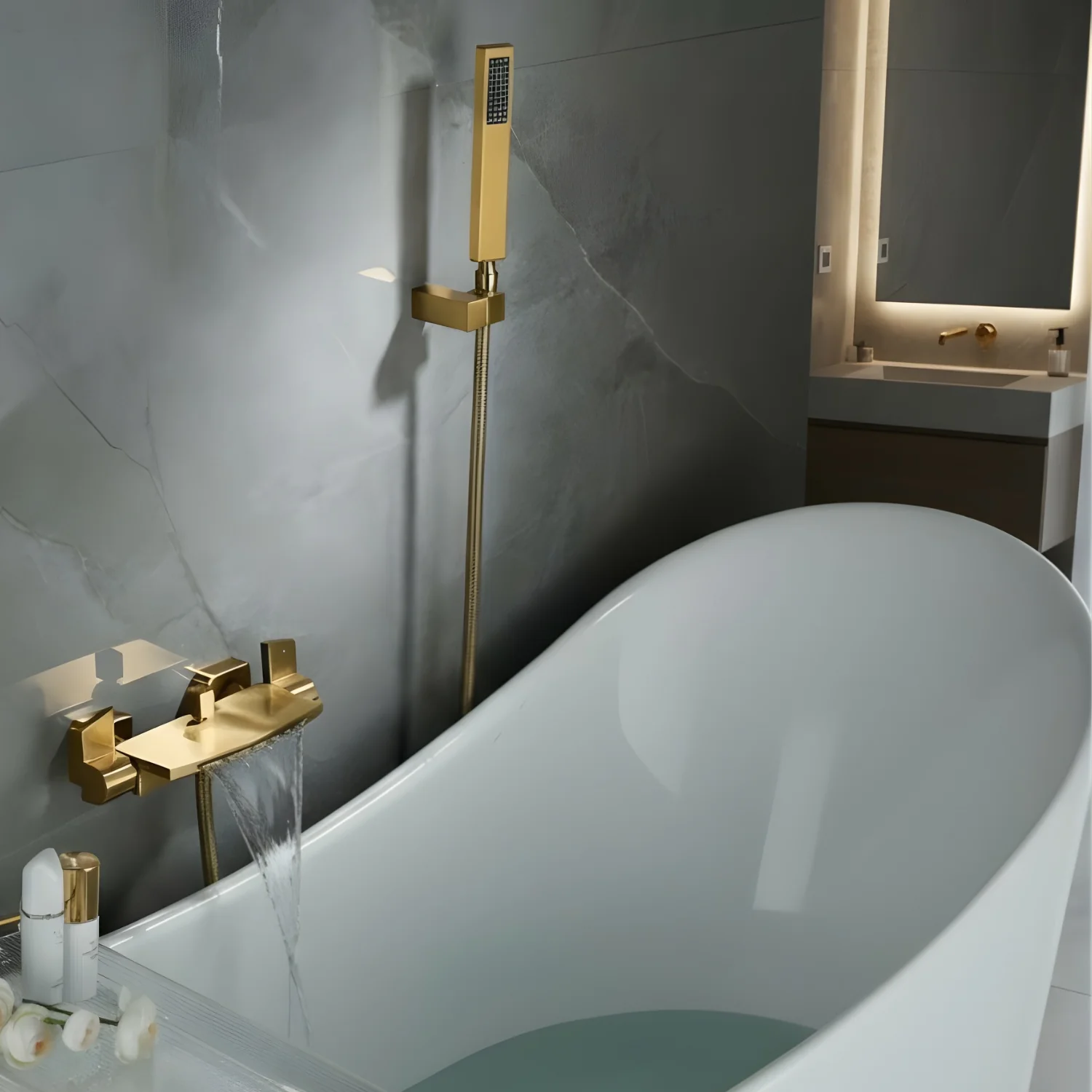 Westhafen - Modern Waterfall Shower Bathtub Wall Mounted Faucet Kit - Image 3