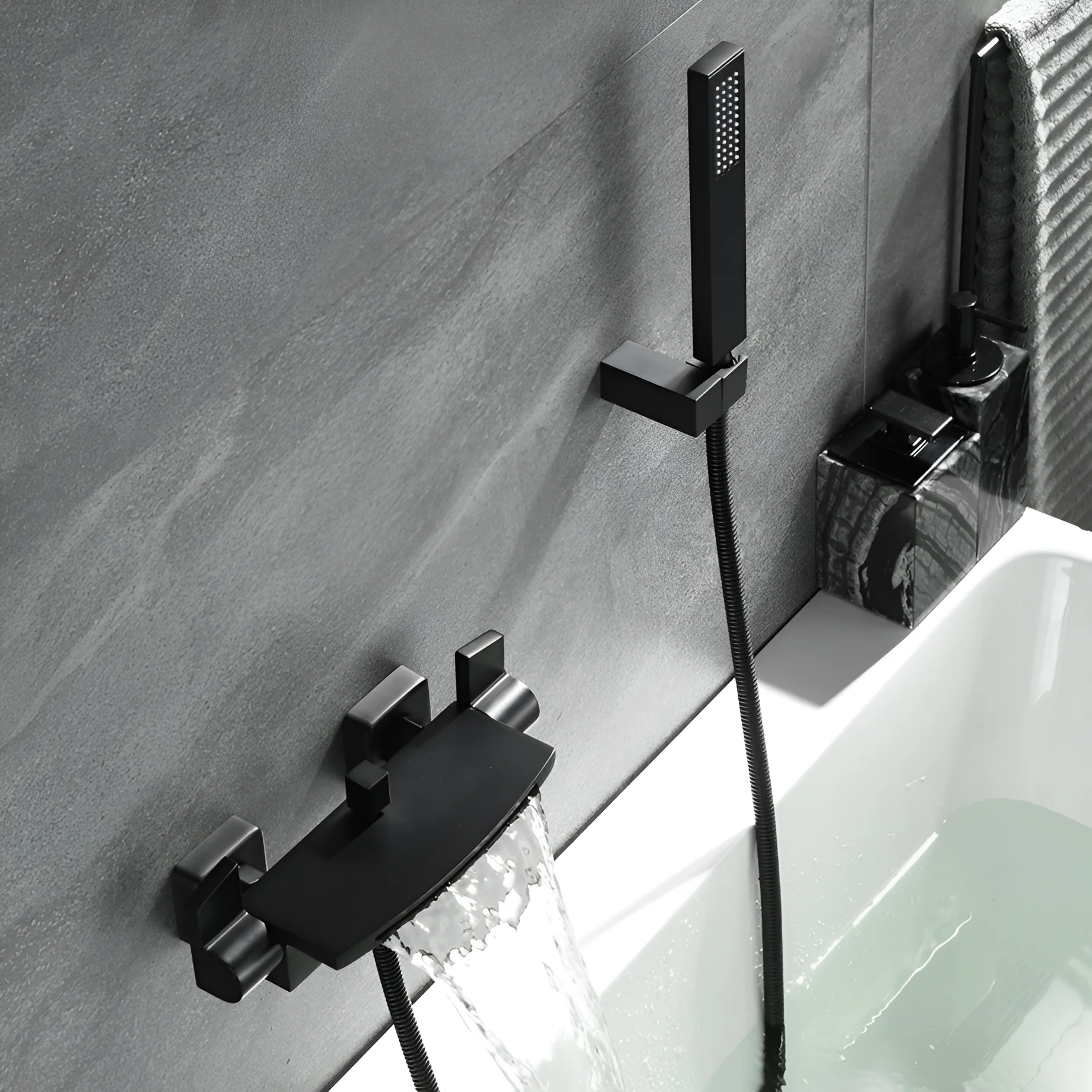 Westhafen - Modern Waterfall Shower Bathtub Wall Mounted Faucet Kit - Image 5