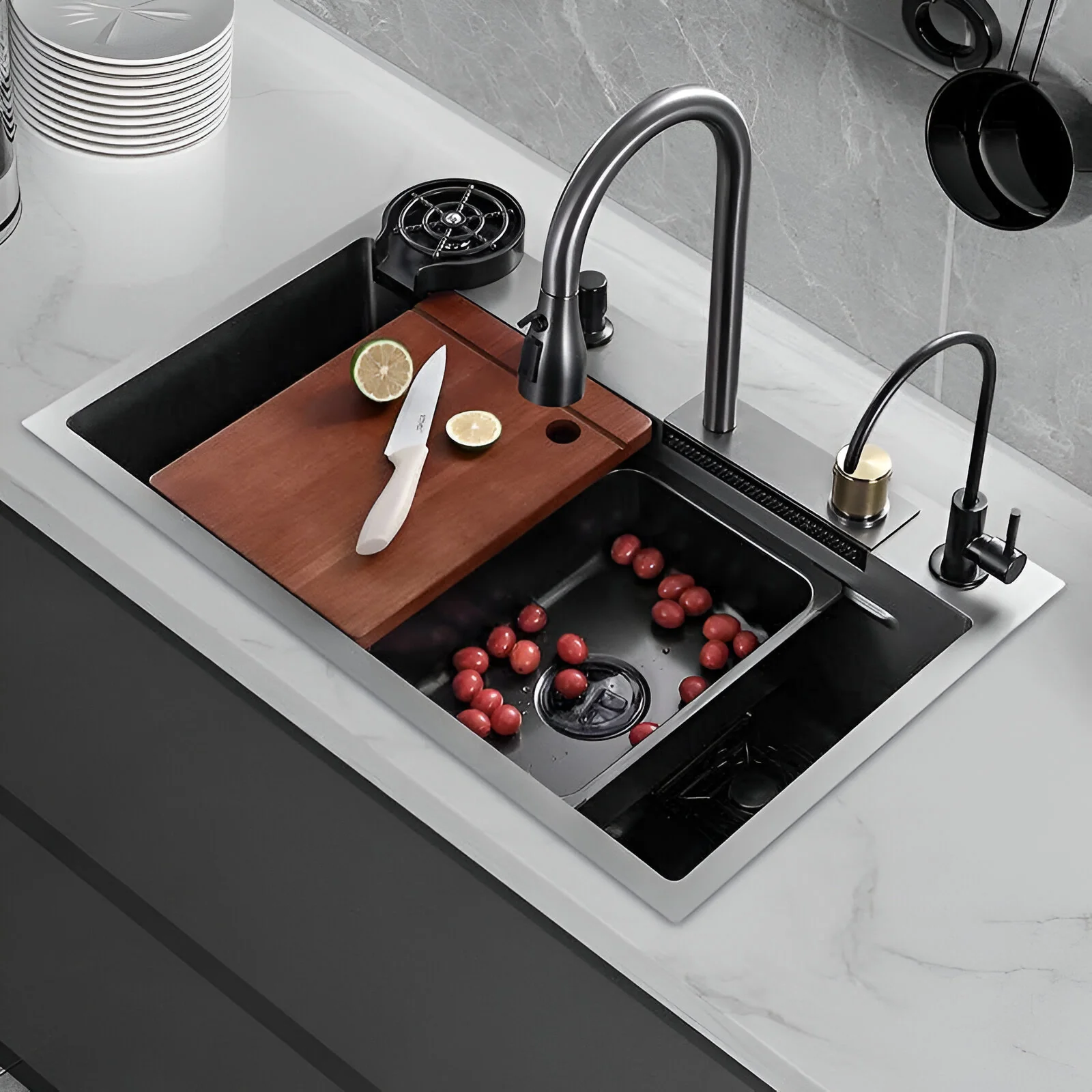 Ristafallet - Workstation Kitchen Sink & Faucet Waterfall Stainless Steel Dish Basin - Image 12