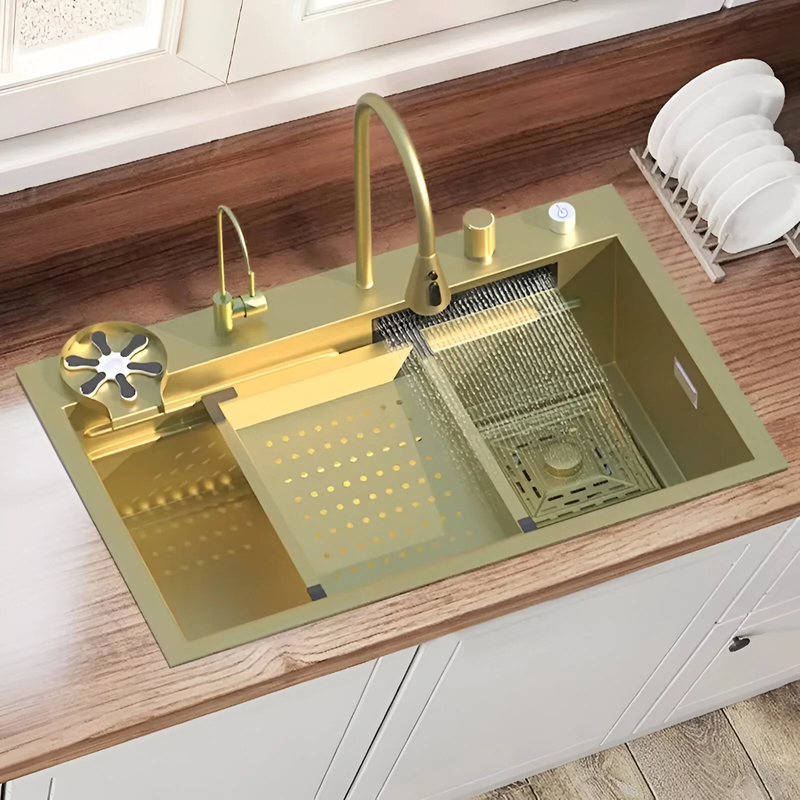 Ristafallet - Workstation Kitchen Sink & Faucet Waterfall Stainless Steel Dish Basin - Image 18