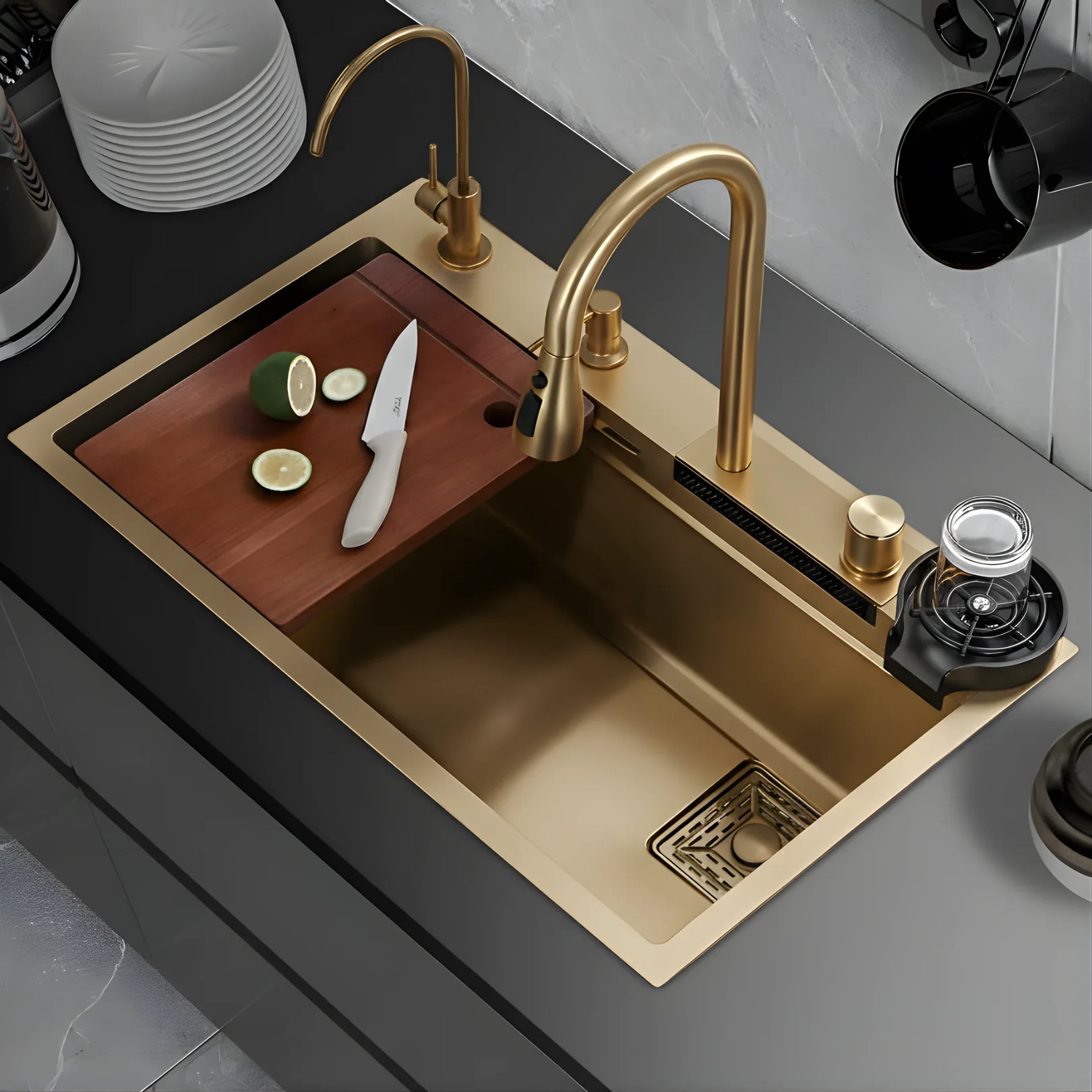 Ristafallet - Workstation Kitchen Sink & Faucet Waterfall Stainless Steel Dish Basin - Image 3