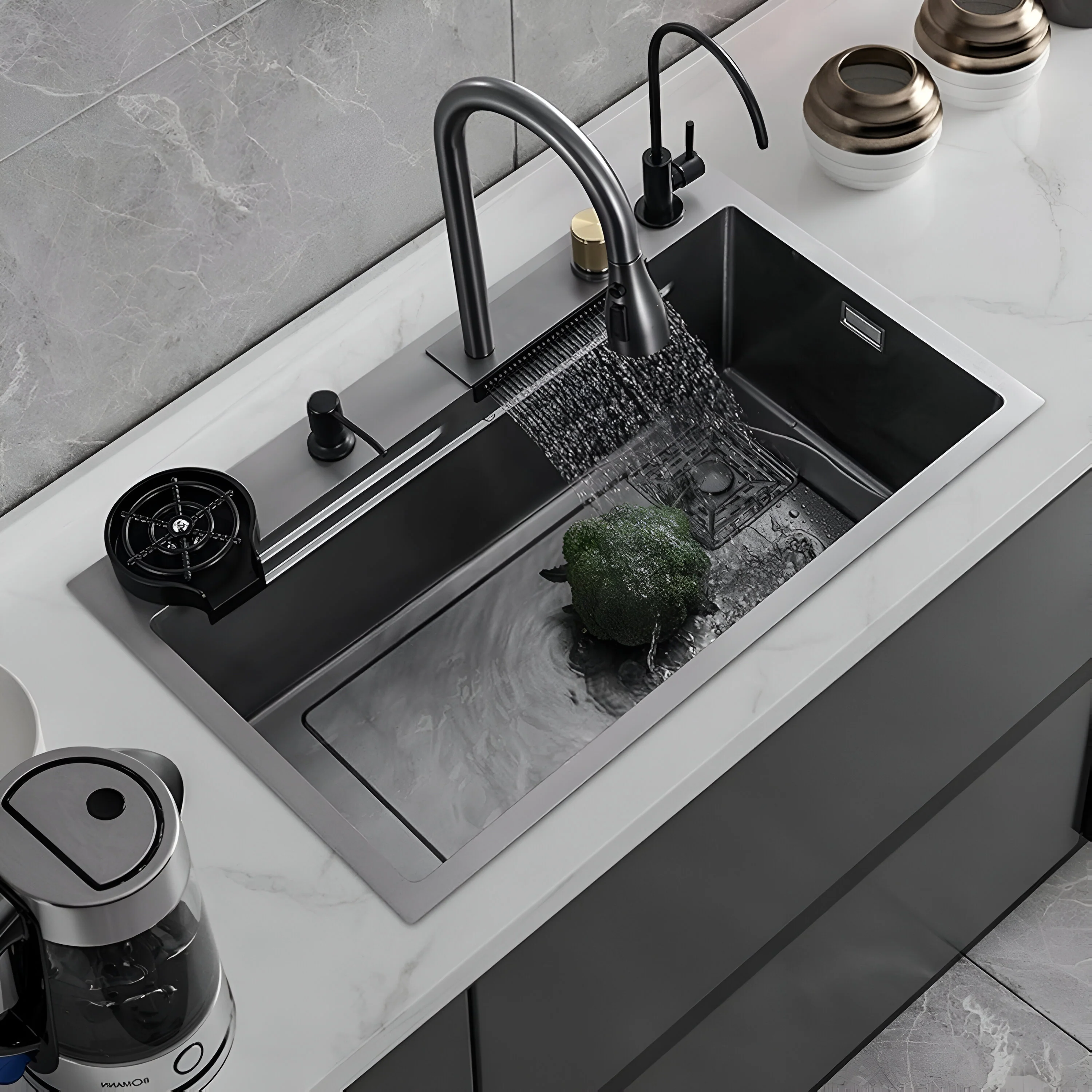 Ristafallet - Workstation Kitchen Sink & Faucet Waterfall Stainless Steel Dish Basin - Image 6