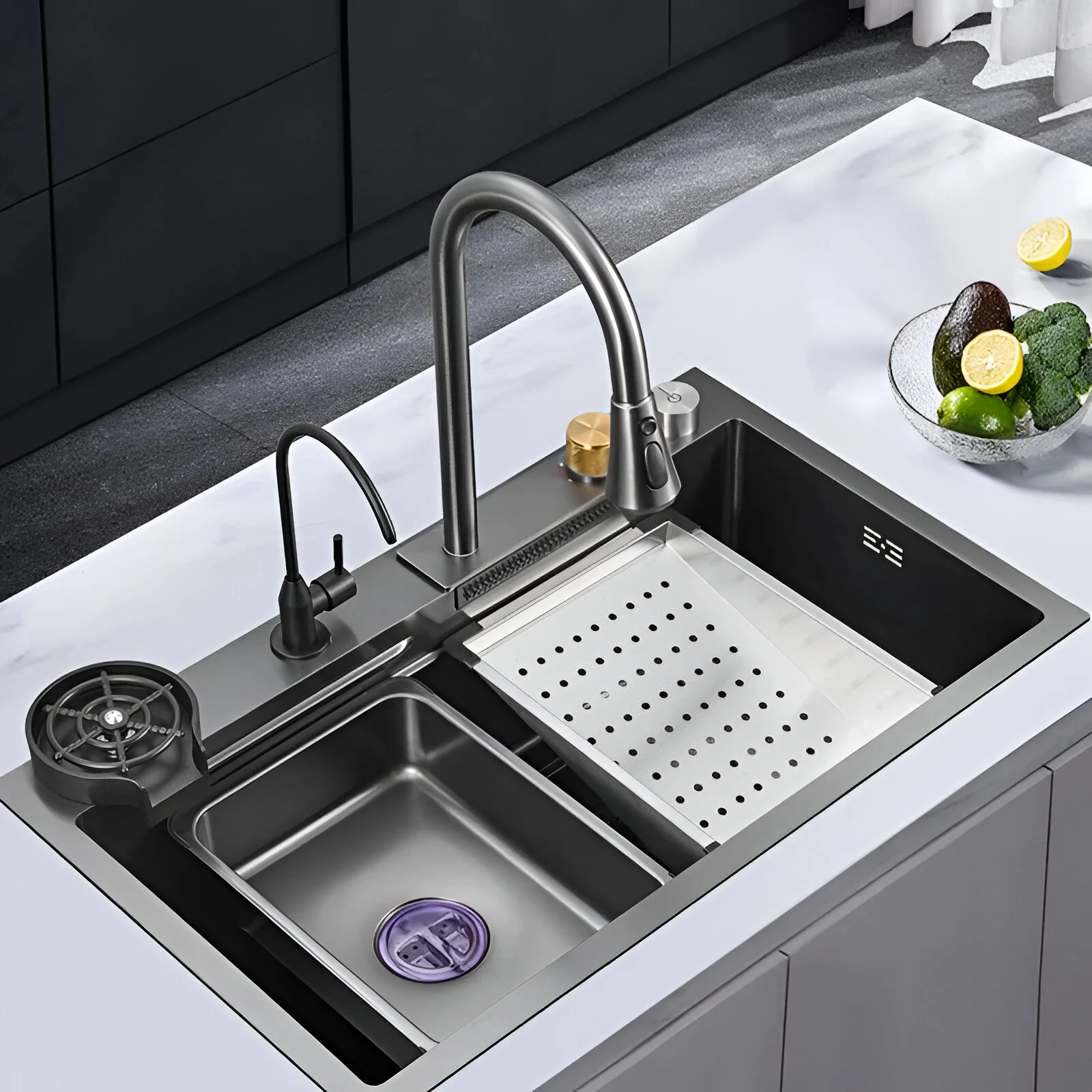 Ristafallet - Workstation Kitchen Sink & Faucet Waterfall Stainless Steel Dish Basin - Image 7