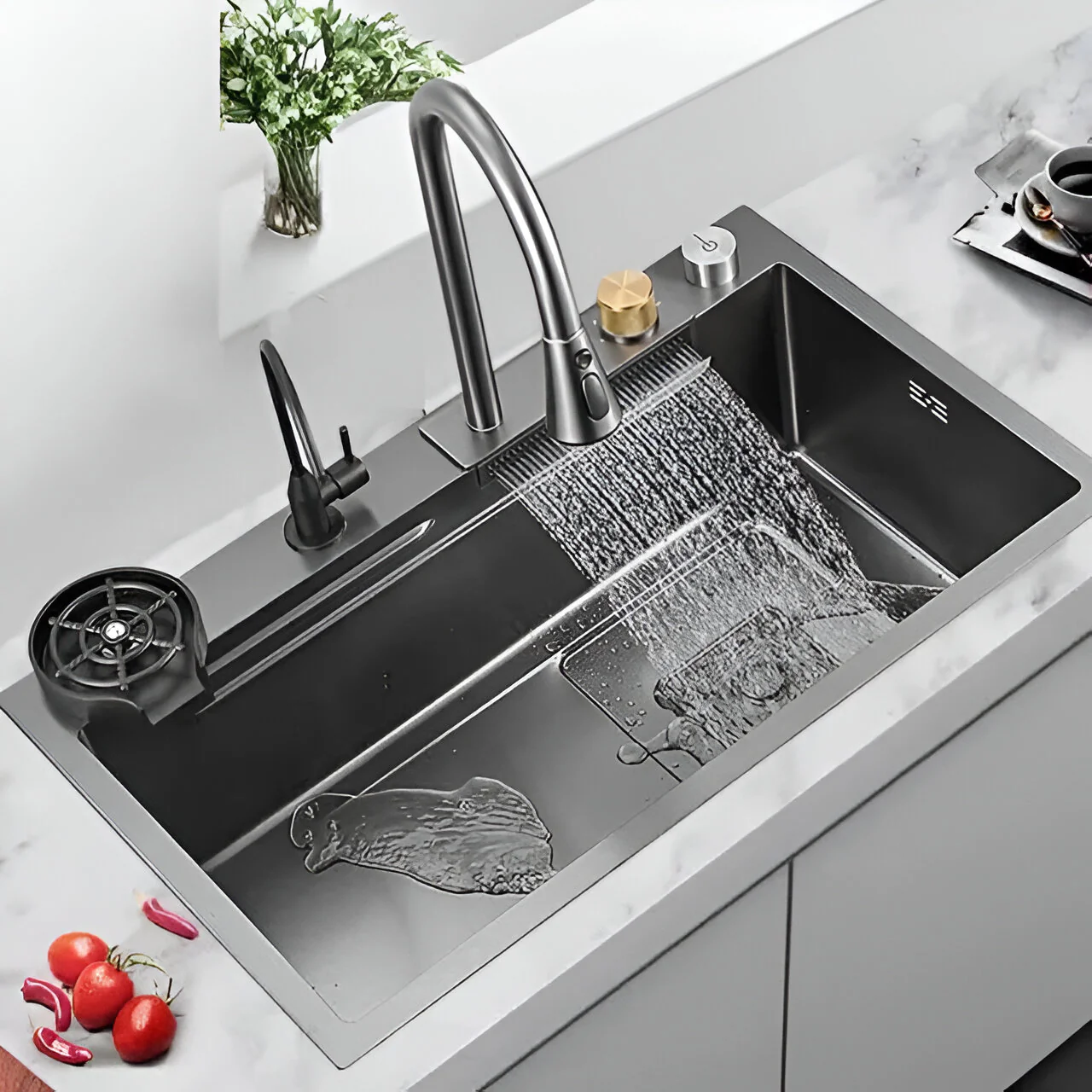 Ristafallet - Workstation Kitchen Sink & Faucet Waterfall Stainless Steel Dish Basin - Image 9