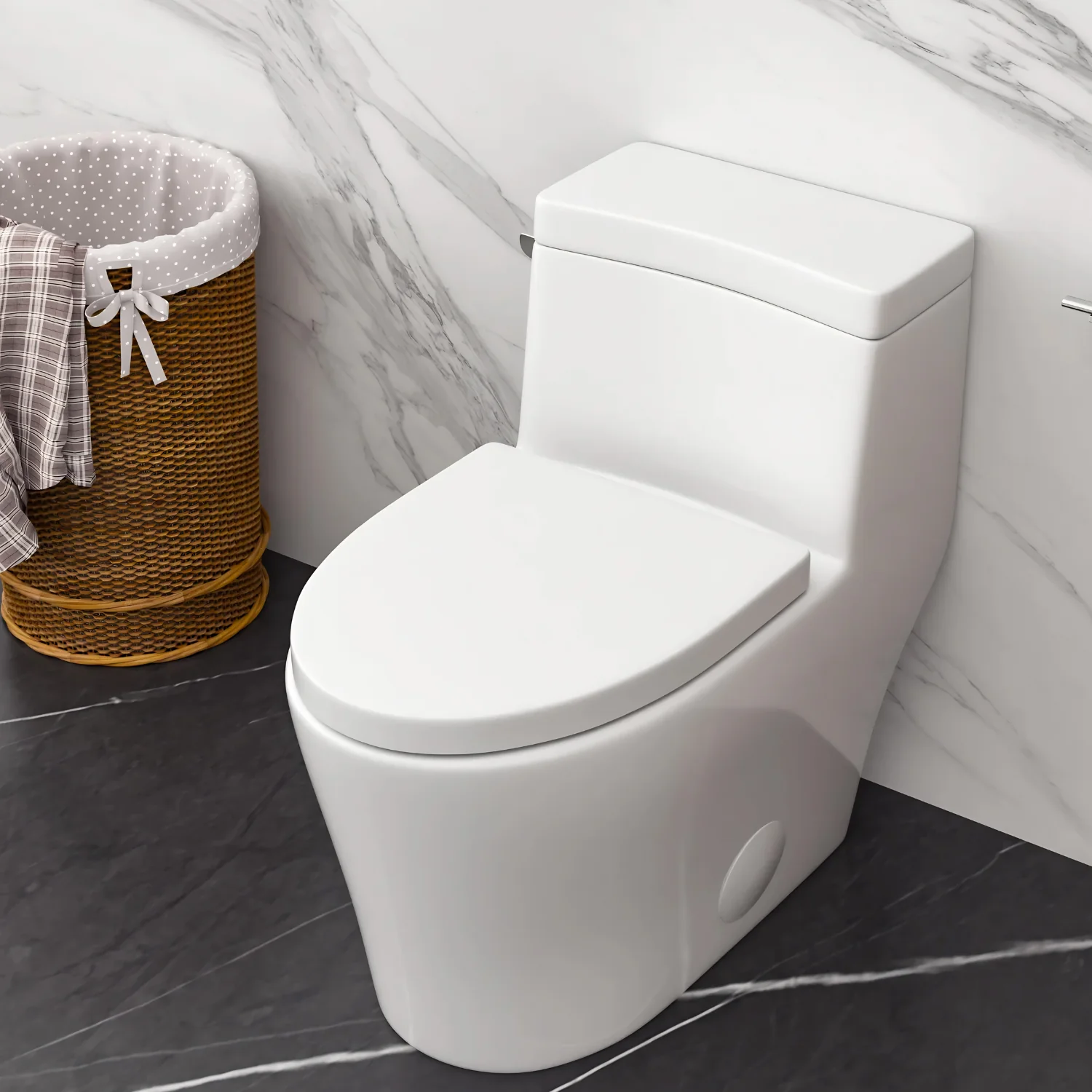 Ystad - One Piece Toilet with Single Flush Soft Closing Seat Concealed Tank Elongated Bowl Floor - Image 3