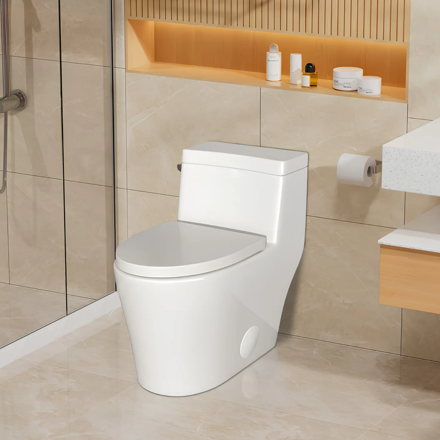 Ystad - One Piece Toilet with Single Flush Soft Closing Seat Concealed Tank Elongated Bowl Floor - Image 5