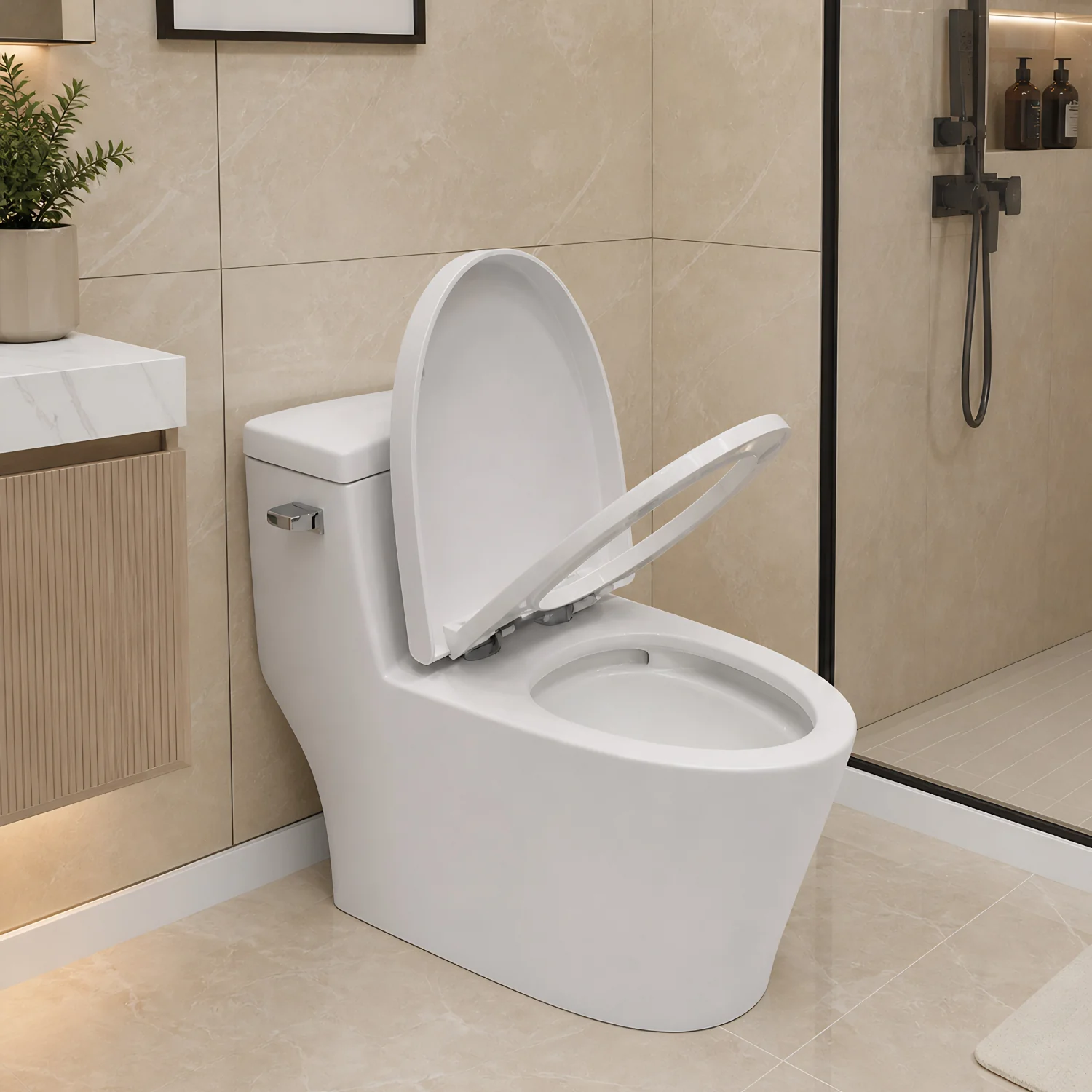 Ystad - One Piece Toilet with Single Flush Soft Closing Seat Concealed Tank Elongated Bowl Floor - Image 6