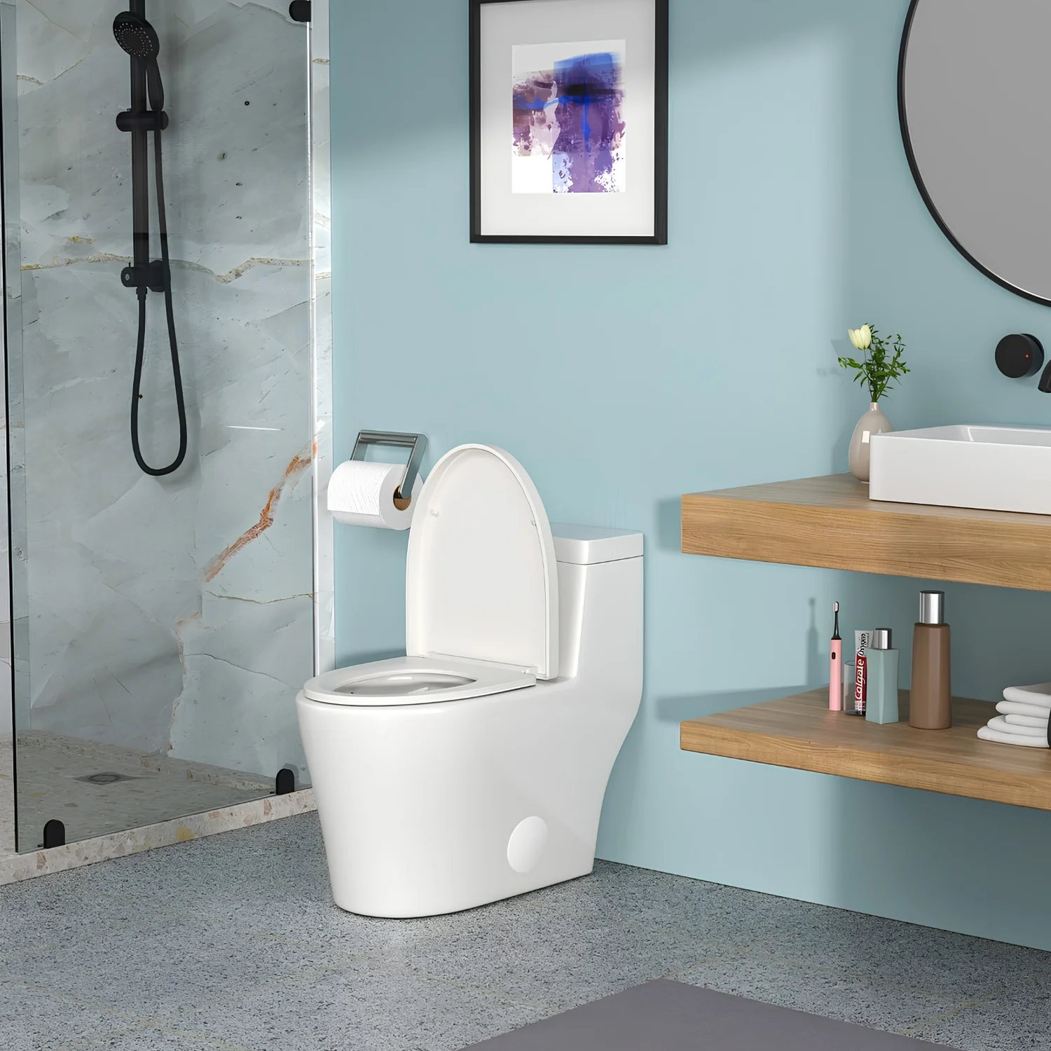 Ystad - One Piece Toilet with Single Flush Soft Closing Seat Concealed Tank Elongated Bowl Floor - Image 8